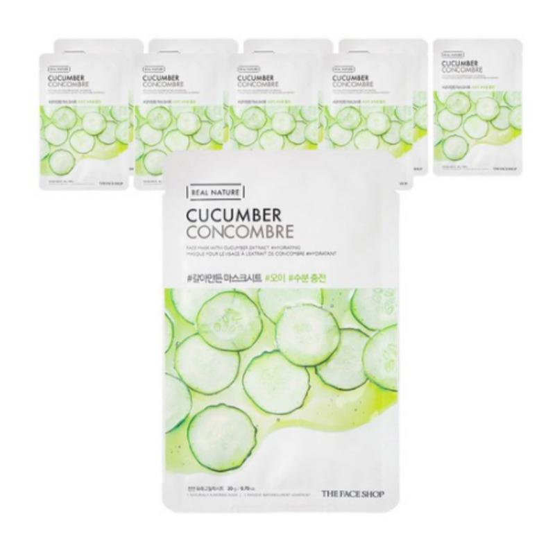 THE FACE SHOP Real Nature Cucumber Face Mask Sheet 1pc x 10 Sheets Set