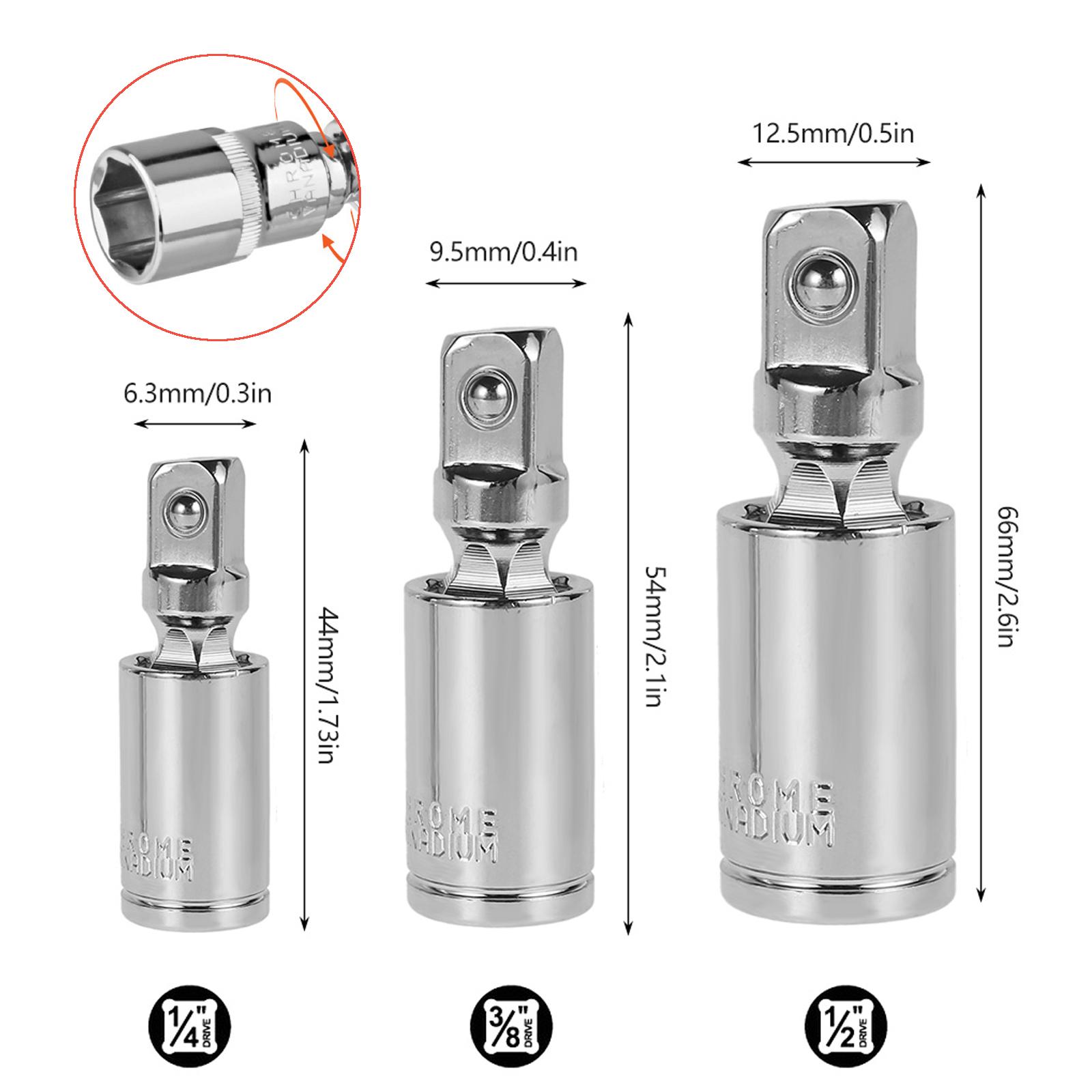 

6/3Pcs 360 Degree Impact Universal Joint Swivel Socket Set Electric Wrench Swivel Socket Adapter 3/8inch 1/2inch 1/4inch Tool black