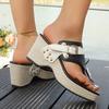 Fashion 2025 Summer New Women's High Heel Slippers Stylish Thick Bottom Bow Metal Buckle Clip Toe Slippers Beach Roman Sandals Women