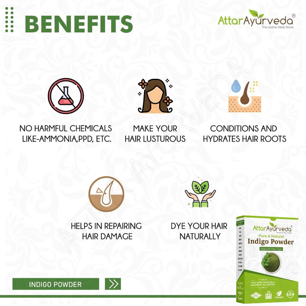 Attar Ayurveda Indigo Powder For Black Hair 400g Natural Hair Color Revitalizing & Soothing