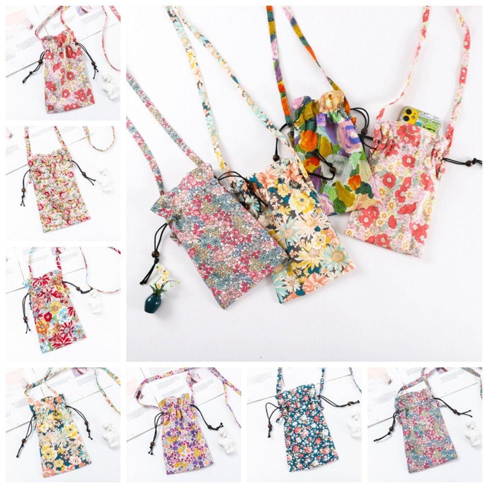 Сумка-кроссбоди на шнурке, Хлопковая сумка для телефона с принтом, Портативная сумка для хранения, Девочки, Леди 03