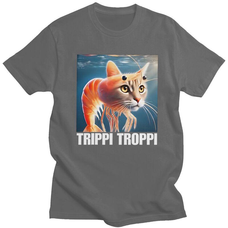 Trippi Troppi Italian Brainrot Cat Fish Meme Tshirt for Men Short Sleeves Tee Shirt Streetwear Summer Pure Cotton Tee Tops