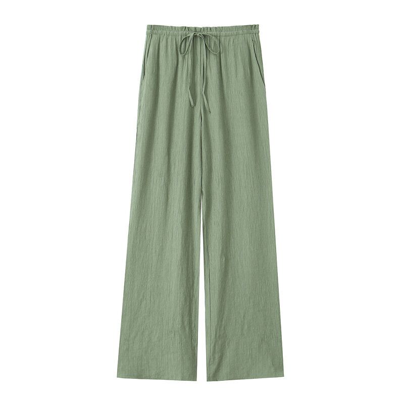 

Western Style 2024 Summer New Women clothes High Waist Slimming Versatile Straight Textured Trousers 4391450 741 Green L