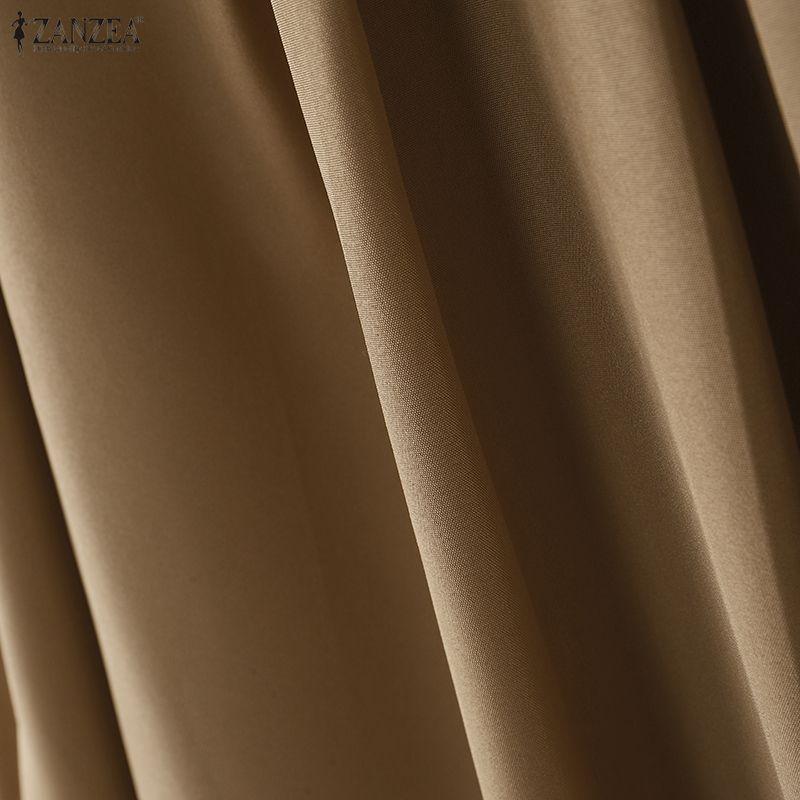 ZANZEA Women Elegant O Neck 3/4 Sleeve Pleated Tops Casual Solid Color Work Office Blouse