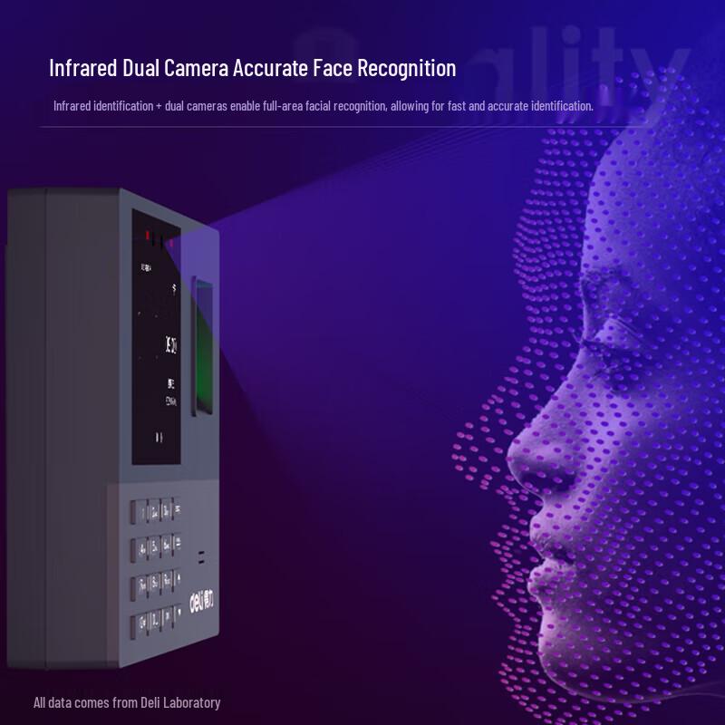 Deli Smart Fingerprint and Face Recognition Time Clock CN Plug (adapter Included)