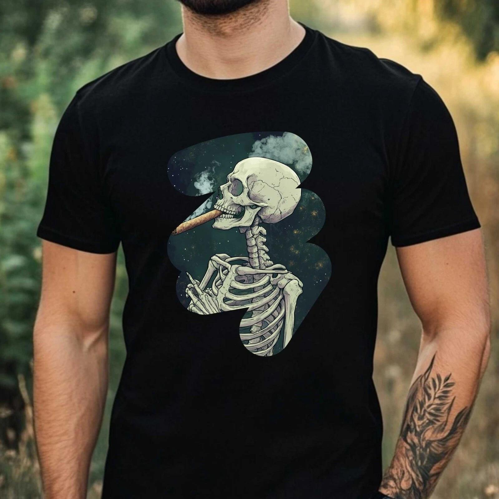 T-Shirt Herren Skelett Raucht Motiv Baumwolle Größe XS bis 5XL L