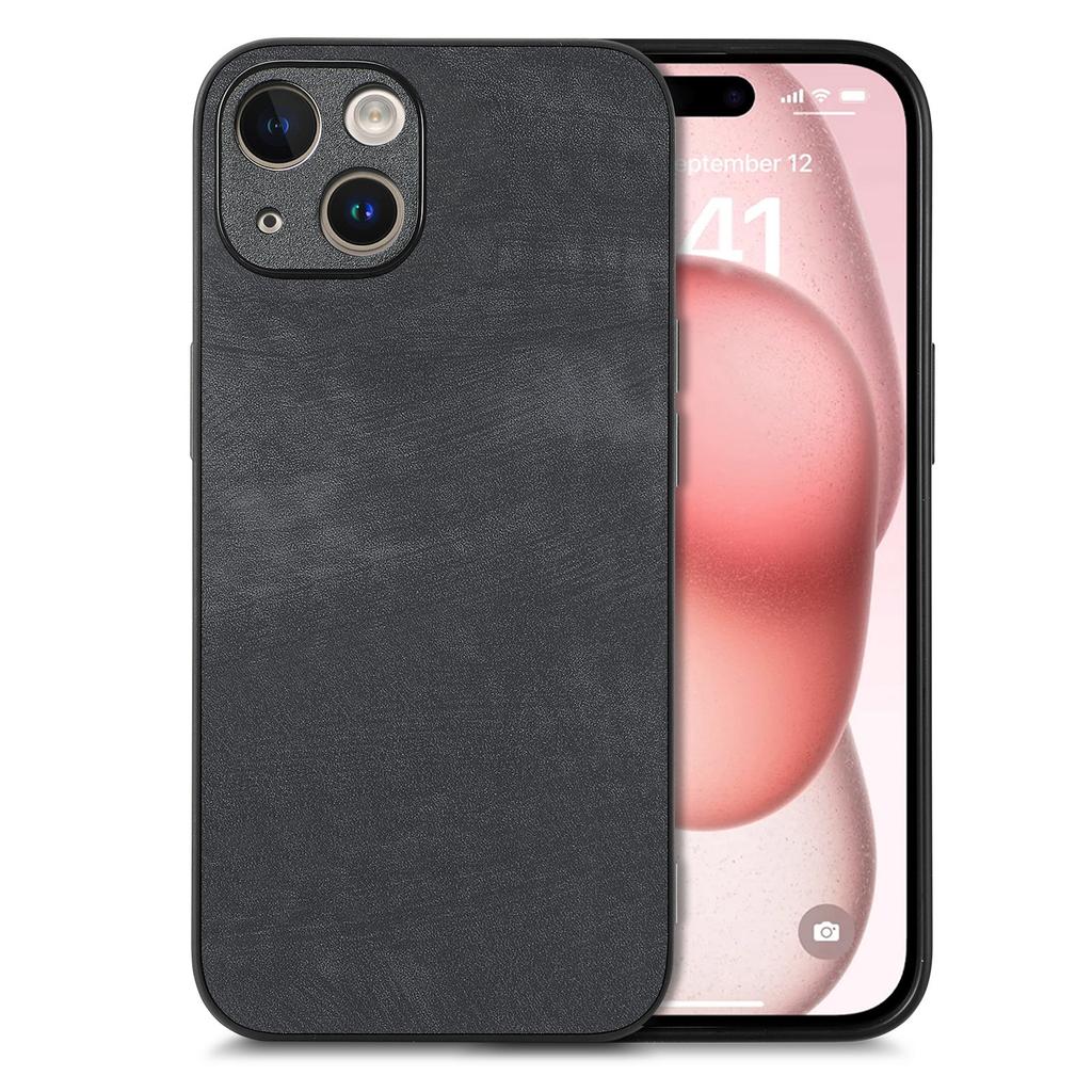 For iPhone 15 Plus Case Shockproof Slim Retro Leather Phone Back Cover