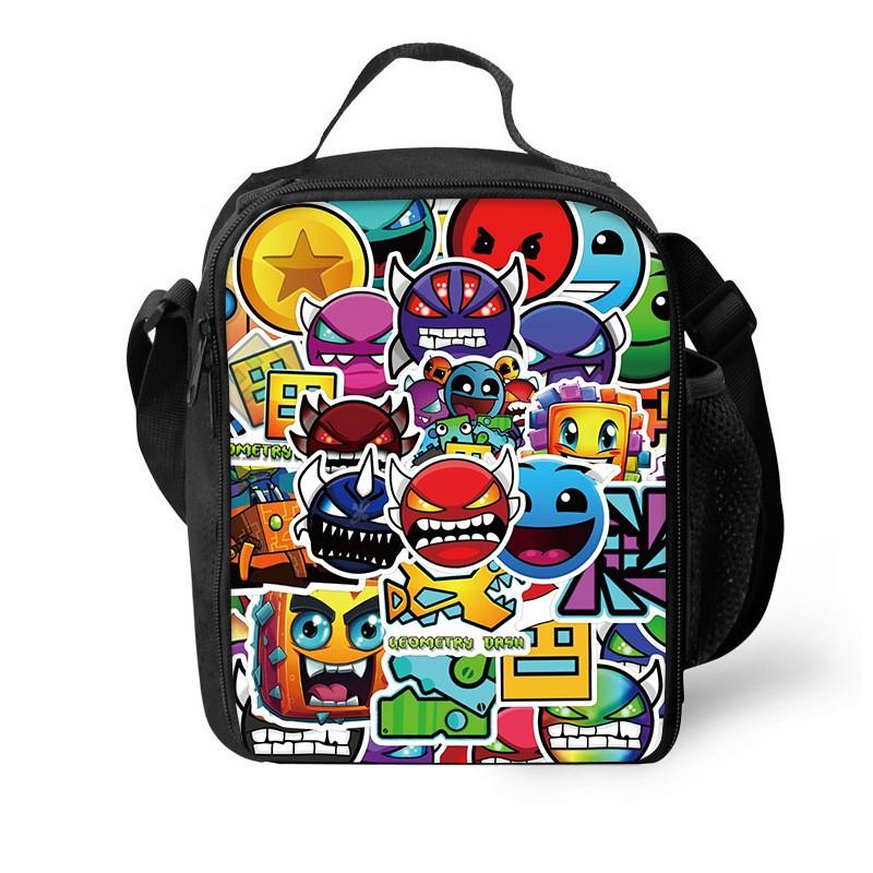 Izolovaná svačinová taška s tématem Geometry Dash pro děti a studenty, přenosná látková chladicí taška