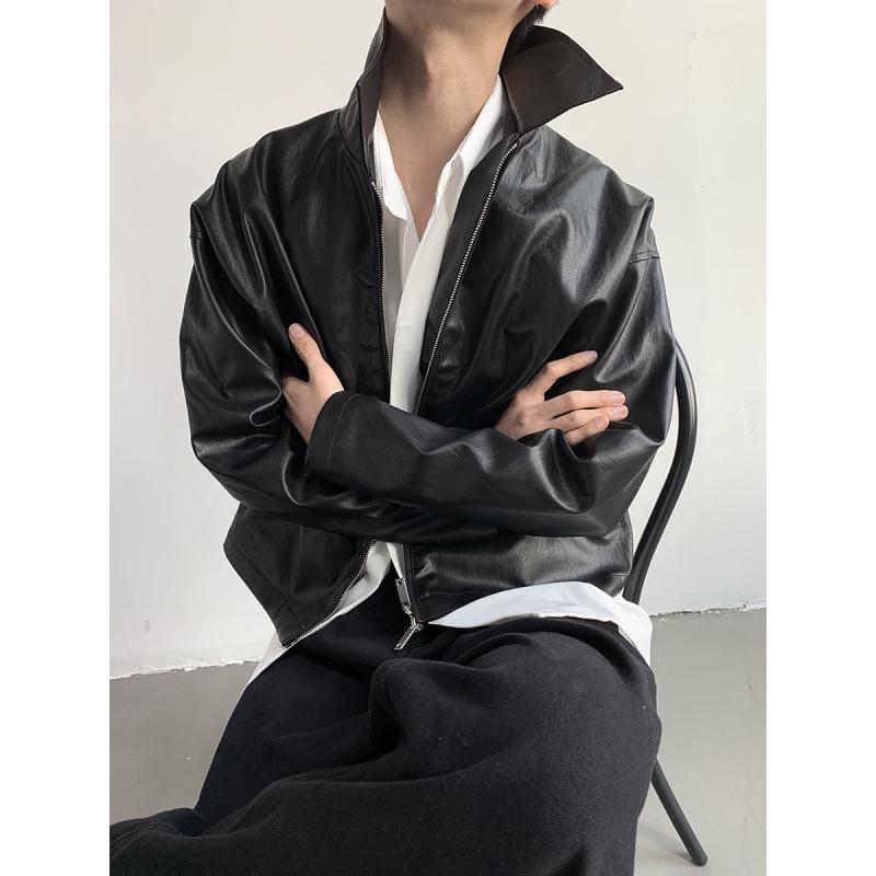 Men's Trendy Korean Style Leather Jacket - 2024 Spring/Autumn, Short Loose Fit with Lapel.