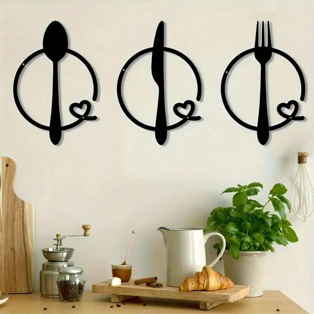 Metal Wall Art Cutlery Set Fork Spoon Knife Home Decor Kitchen Dining Room Gift