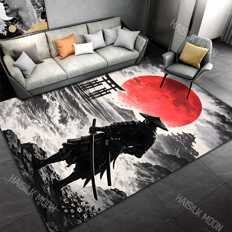 

Samurai, red sun, ocean view Print Carpet Rug for Living Room Bedroom Sofa Doormat Home Decor Non-slip Floor Mat 40x60cm