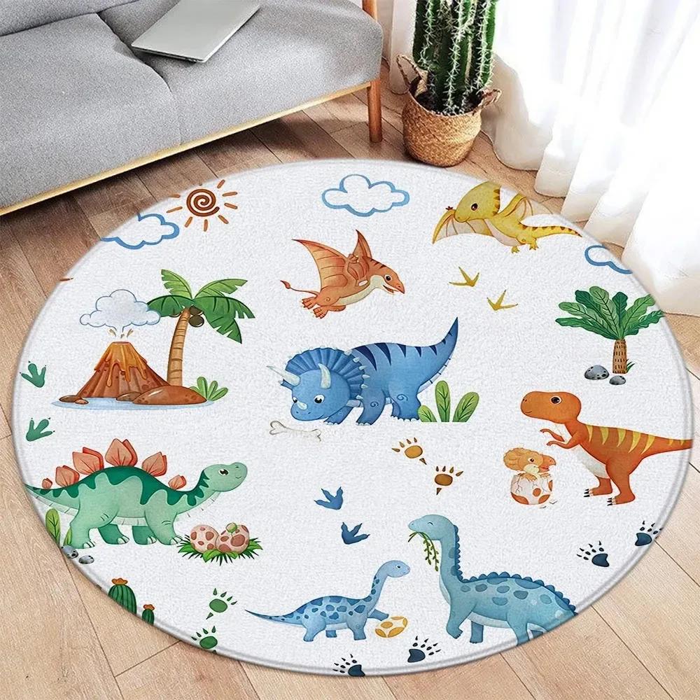Wildlife Cartoon Animals Round Carpet Cute Dinosaur Whale Themed Kids Bedroom Rug Home Living Room Decorative Floor Mats