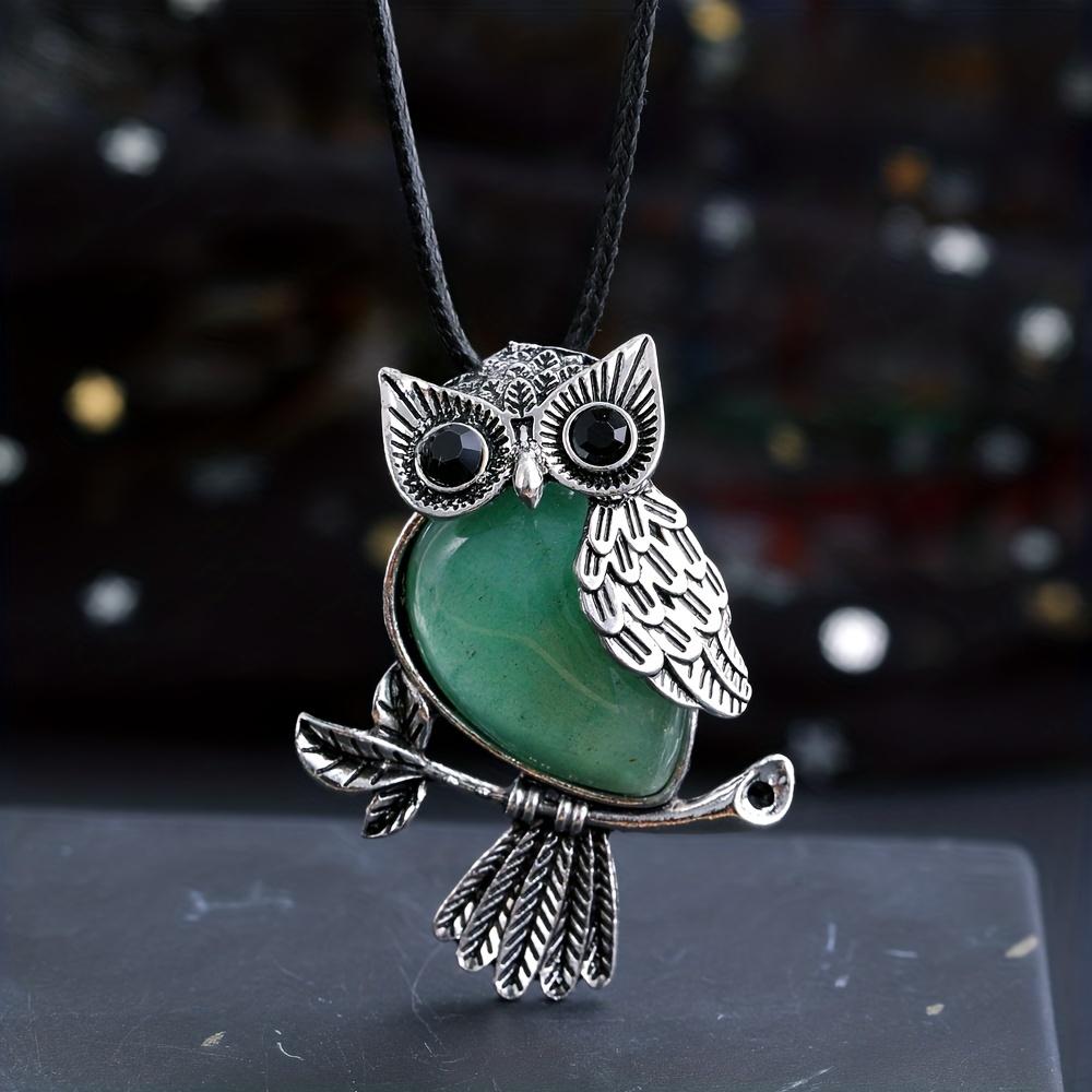 1pc JXMYBA Artificial Crystal Owl Pendant Necklace, Amethyst Rose Quartz Faux Gemstone Lucky Jewelry, Women'S Handmade Stone Pendant with Artificial F