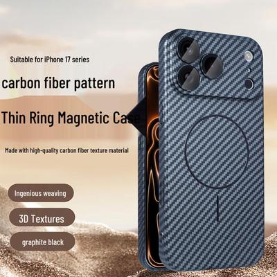Apple 17 Pro Max Carbon Fiber Magnetic Phone Case with Lens Film for iPhone 15/14