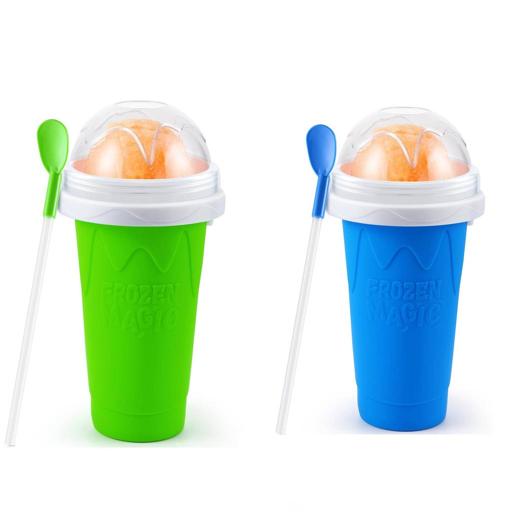 Kubek na slushy DIY Magiczny kubek do robienia slushy Przenośny kubek na soki mleko i lody Podwójna warstwa Silikon z pokrywką i słomką