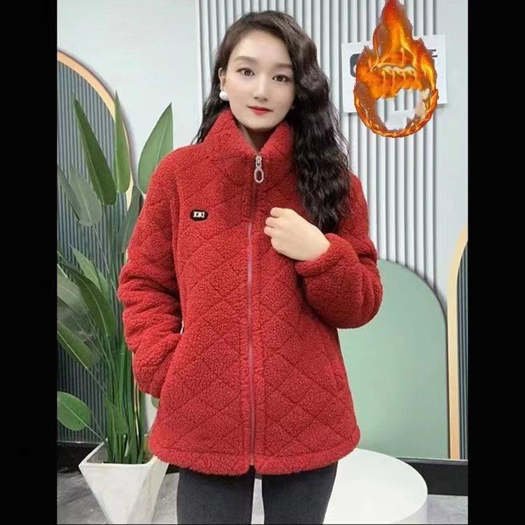 Women's Winter Standing Collar Warm Jacket Lined Padded Thickened Warm Jacket Long Sleeve Cardigan