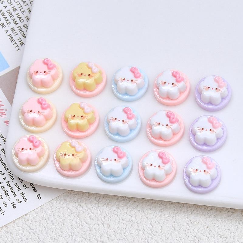 20 Pcs New Resin Cute Cartoon Kitten Pudding Flat Bottom Scrapbook Diy Jewelry Gift Bow Knot Decorate Hairpin Accessories A22