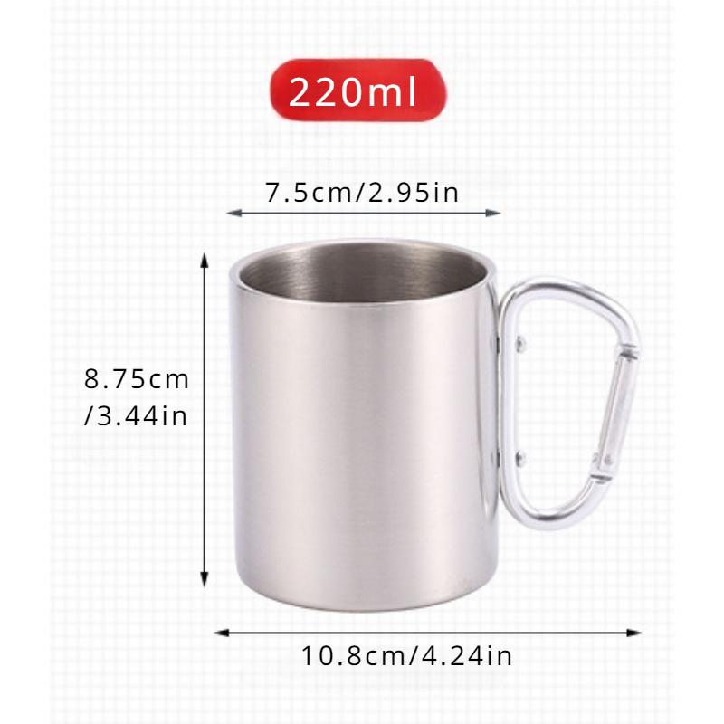 220/300ml Camping Travel Stainless Steel Cup Carabiner Hook Handle Picnic Water Mug Outdoor Travel Hike Cup Portable Mug