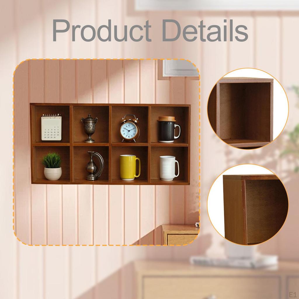 Wooden Display Shelf for Wall Case 8 Grids Mounted Home Decoration Floating