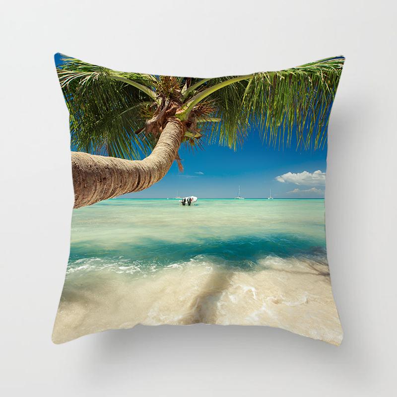 Blue Sky Beach Scenery Print Throw Pillow Cover Sofa Decor Car Office Seat Cushion Cover Room Home Decor Pillow Cover