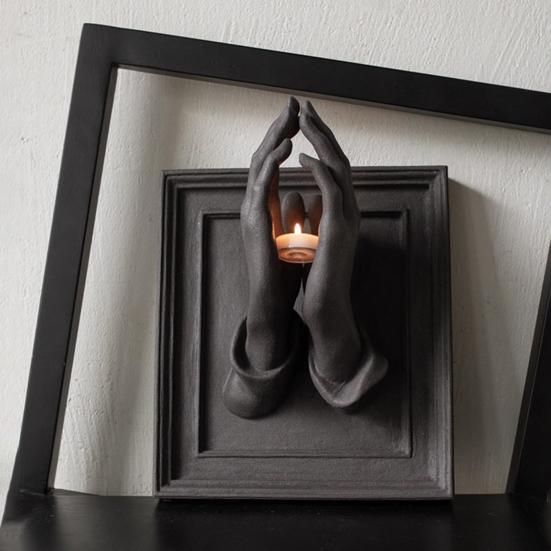 Yousheng Halloween Praying Hands Candle Holder 3D Wall Sconce Art Sculpture Resin Candlestick Home Table Centerpiece Decoration
