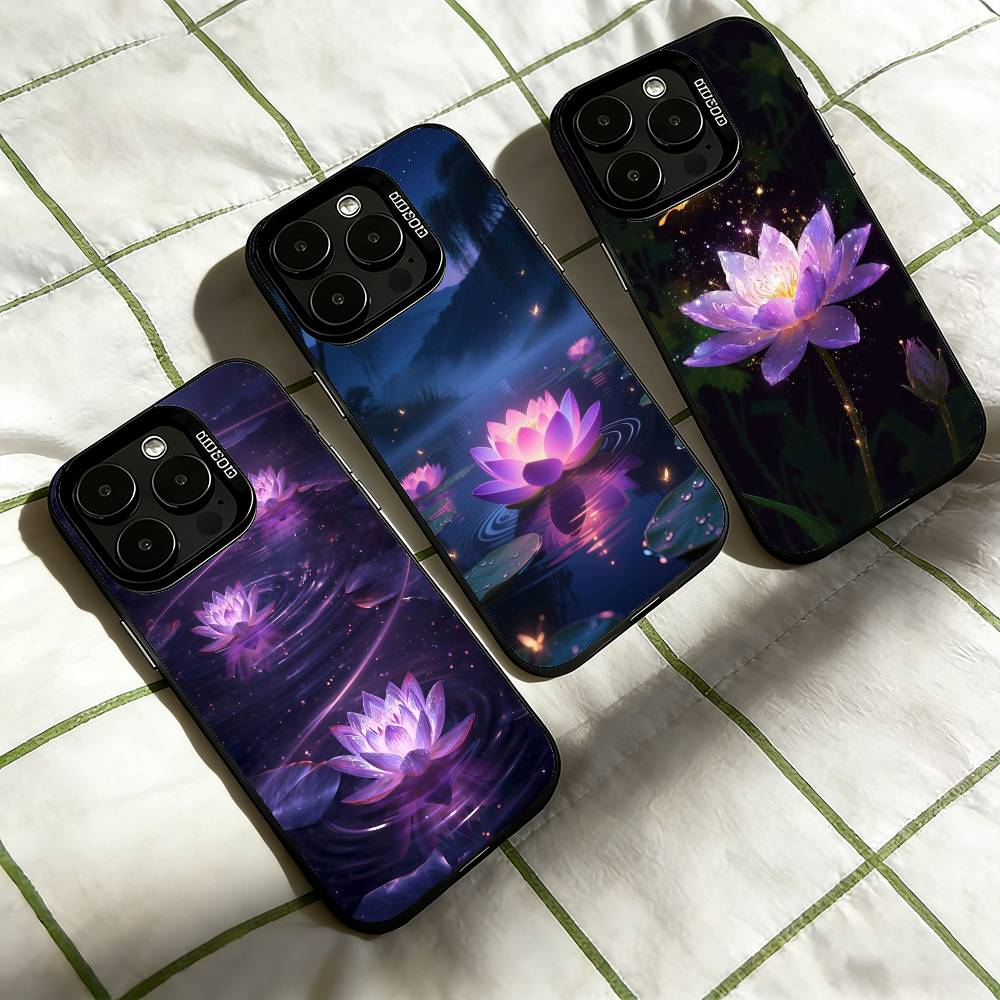 Leuchtend Helle Lotusblume Handyhülle Für iPhone 17,16,15,14,13,12,11 Plus,Pro Max,XS,Bunte Silberne Schwarze Hülle