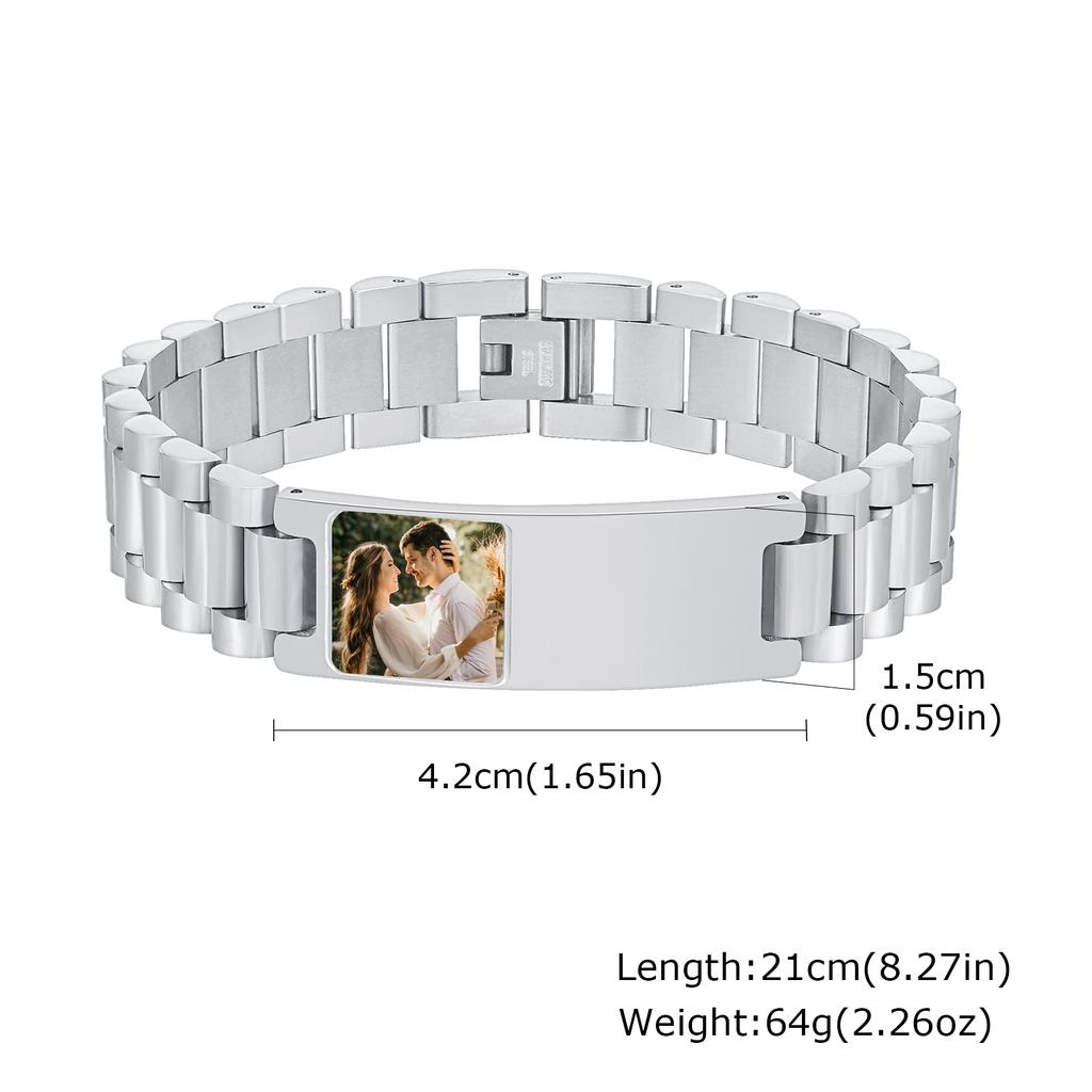 Personalized Photo ID Bracelet For Men Wristband Stainless Steel Jewelry Plated Bangle Date Dad Boyfriend Wedding Party Gift