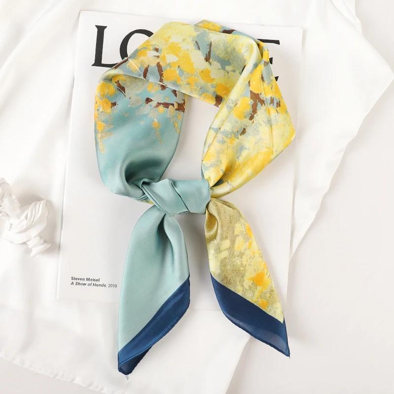 Luxury Brand Silk Square Plaid Scarf Women Satin Neck Hair Tie Band Soft work neckerchife 2024 NEW Hijab Head Female Foulard