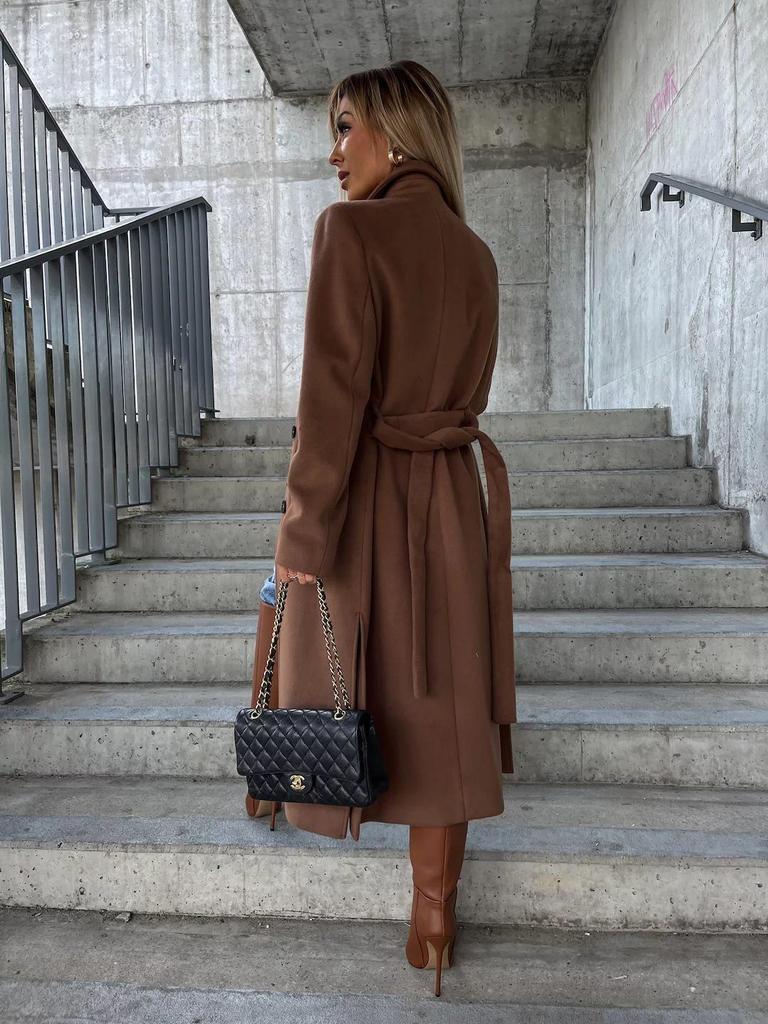Minimalist Long Sleeve Turn-Down Collar Woolen Coat for Women - Autumn/Winter 2023 Bestseller