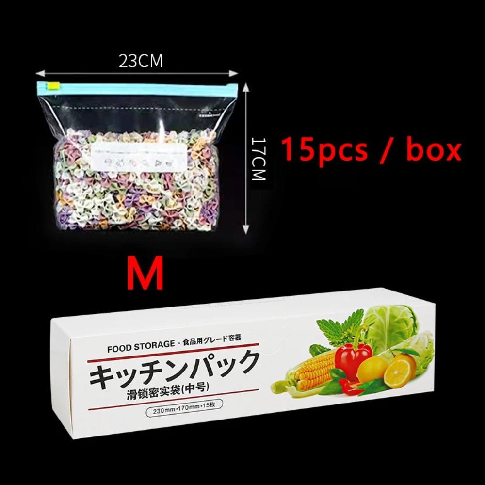 

Reusable Food Saran Wrap Plastic Food Storage Bag New Zipper Bags Kitchen Refrigerator M-15Pcs