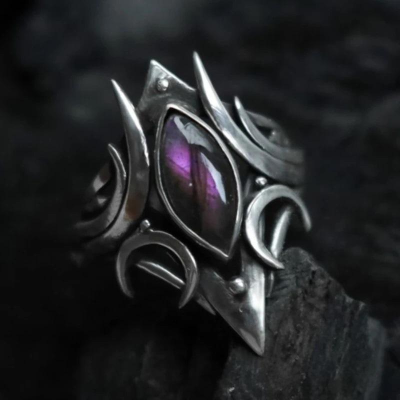 Gothic retro ring for men women unisex geometric purple zircon index finger ring vintage style jewelry