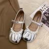 Retro Xiaoxiangfeng Silver Mary Jane Women's Shoes 2025 Spring and Summer New Light Mouth Soft Sole Single Shoes with Skirts Evening Shoes