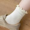 5pairs Korean Lolita JK Ruffle Cotton Socks for Women Middle Tube Ankle Soft Breathable Hosiery Black White Autumn Kawaii Socks