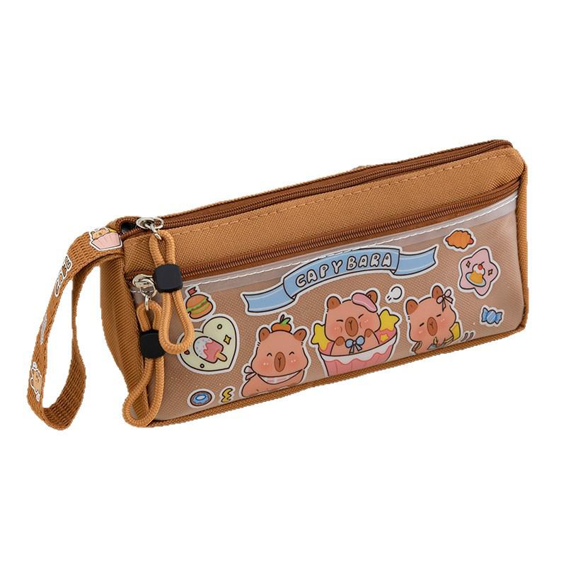 Capybara Large Capacity Pencil Case - Trendy Stationery Bag for Students Dessert Bear [Oxford Cloth]