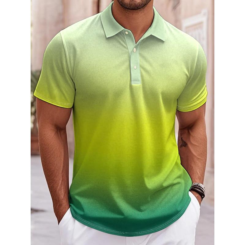 Men's Polo Shirt Gradient 3D Print Men's Tops Outdoor Casual Button Lapel T-Shirt Street Fashion Male Loose Oversized Clothing