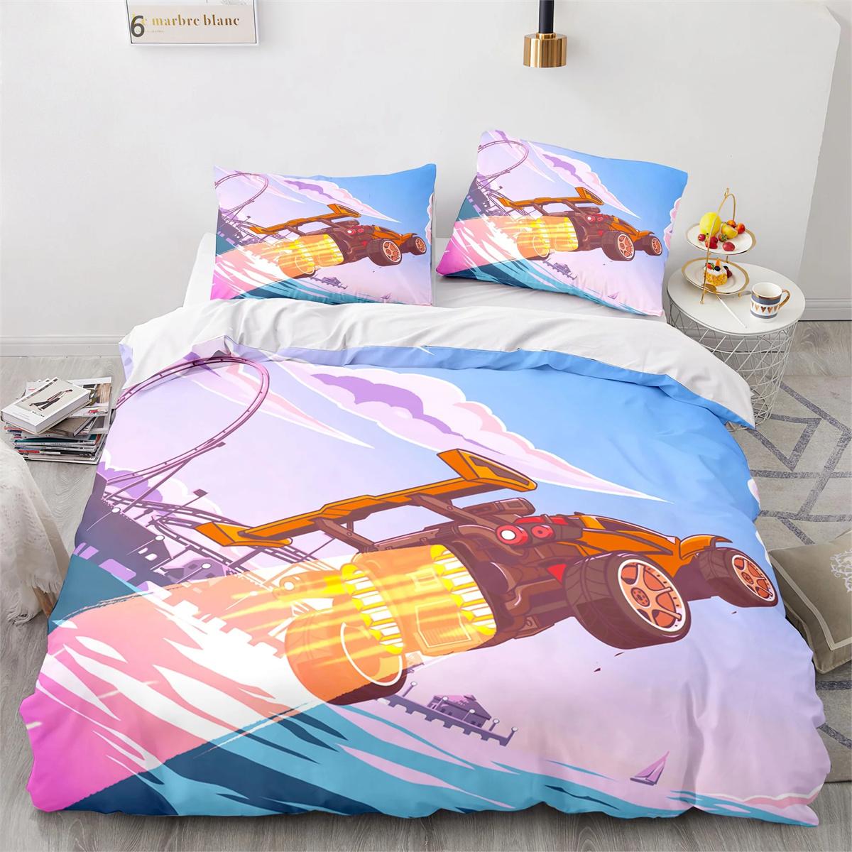 Housse de couette Jeu de fusée Design 3D Imprimée Ensemble de literie 2 pièces Fermeture éclair Housse de couette Anime Jeu pour Enfants Adultes Femmes Adolescents Jeunes Filles 100x135cm 2pcs