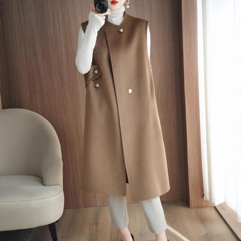 Chaleco Extra Largo de Lana 100% de Doble Cara para Mujer - Ropa Exterior Clásica Casual sin Mangas