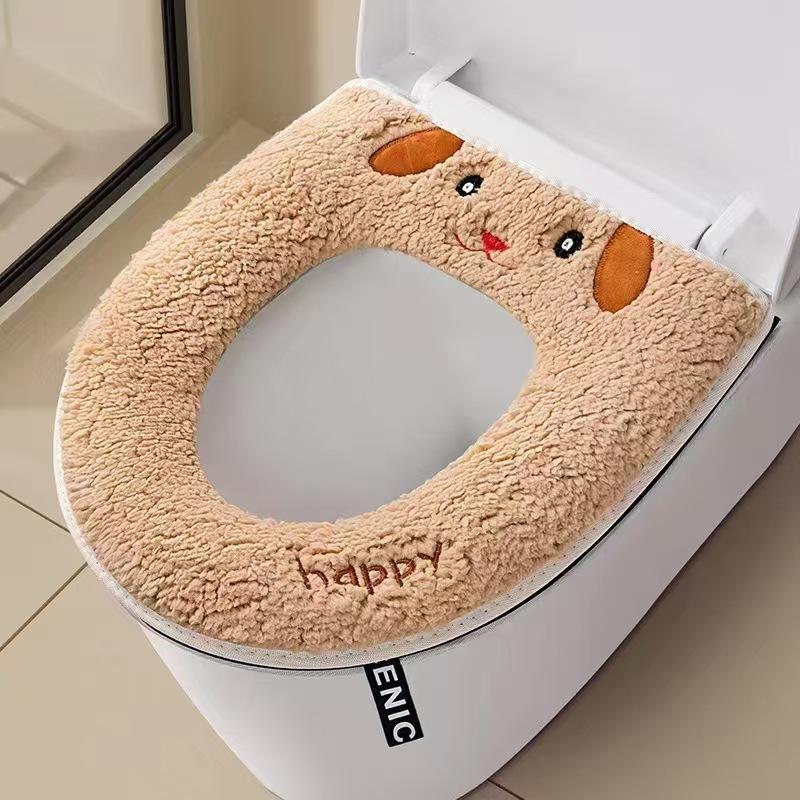 Closestool Cushion Cute Dog Sheep Pattern Waterproof Toilet Mats Winter Heated Toilet Seat Soft Toilet Pad Winter WarmZipper