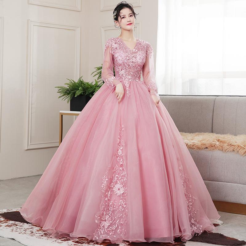 Autumn new product pink temperament elegant colored yarn dress skirt art exam bar mitzvah stage performance performance clothes advanced sense