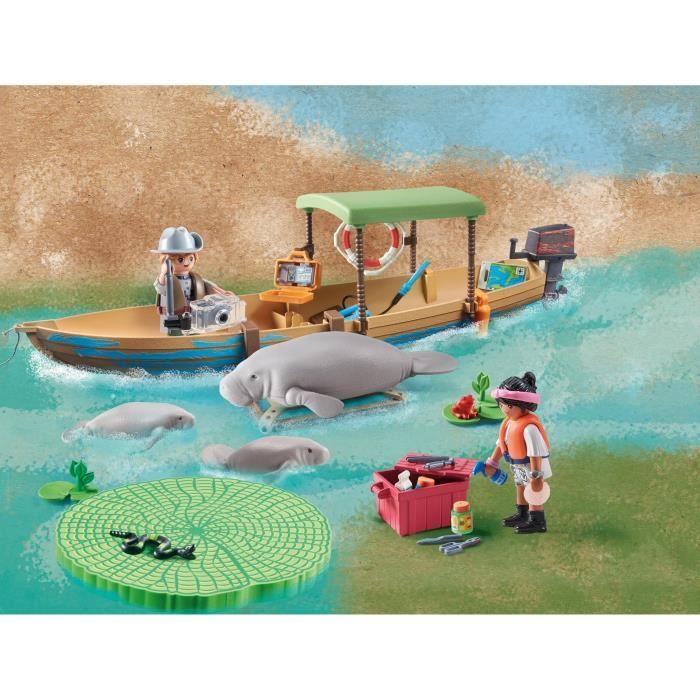 PLAYMOBIL 71010 Pirogue Et Lamantins, Wiltopia, Plus De 80% De Matériaux Recyclés Ou Biosourcés, Dès 4 Ans