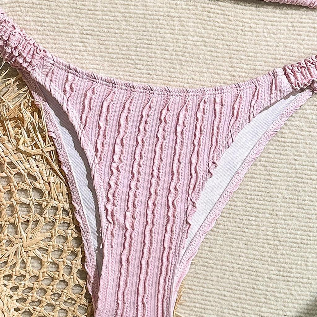 Bikini Sexy Monocrom European & American 2024 Costum de Baie pentru Femei - Stil Ins Haine de Plajă