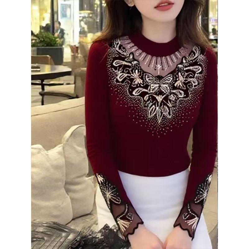Women's Lace Thermal Top - Autumn/Winter Base Layer for Middle-Aged and Elderly