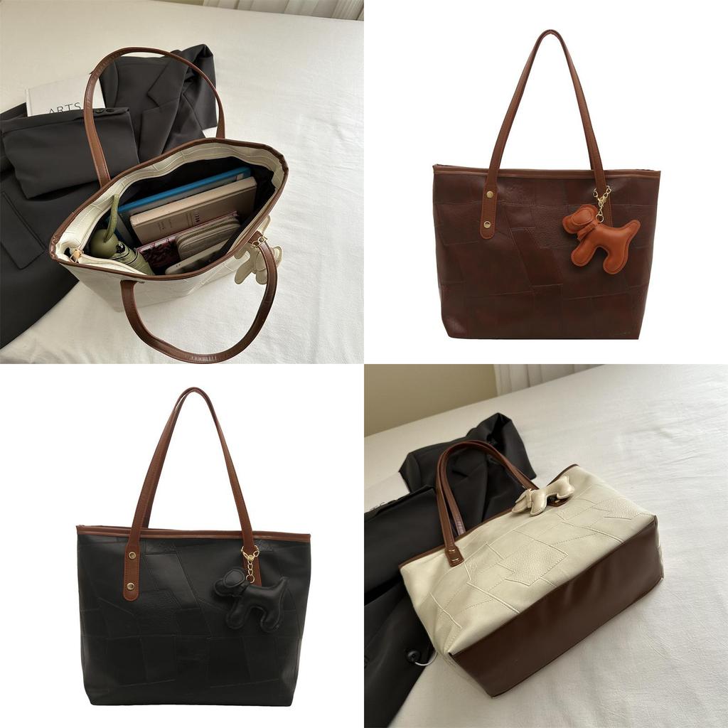 Fashion Solid Color Large Capacity Women Casual Tote Bag With Pendant For Casual Daily Use