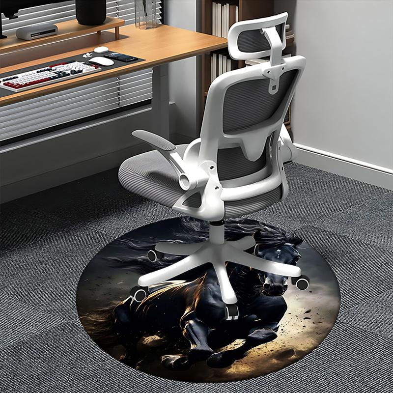 Black Horse,Fantasy Artwork Chair mat Round Rug Office carpet, Machine Washable, Non slip, Suitable for Living Rooms, Bedrooms