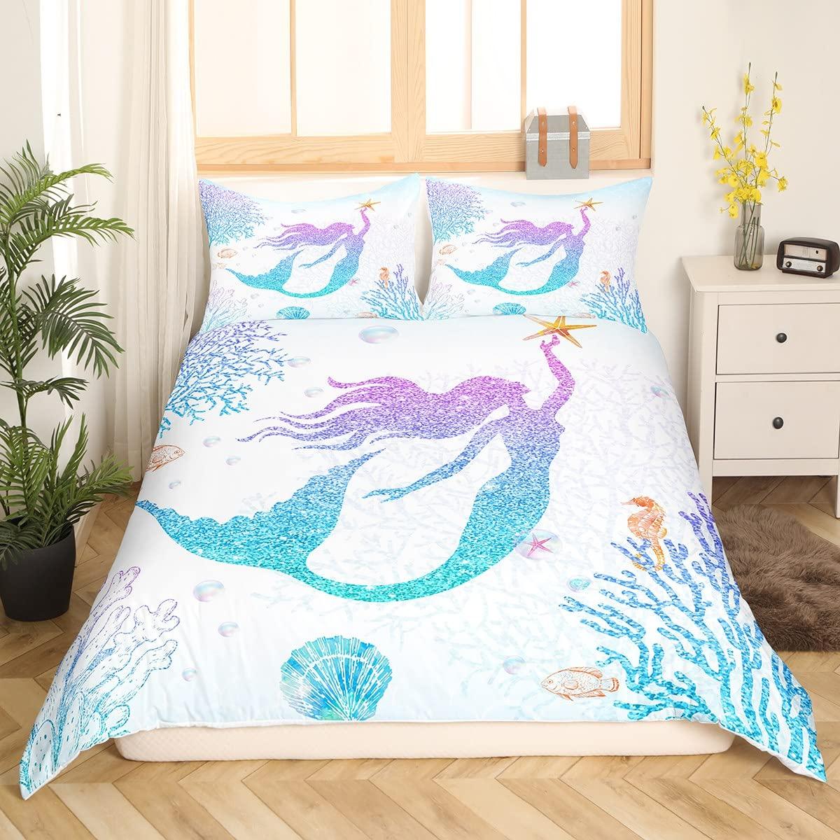 

Mermaid Duvet Cover Pink Teal Purple Scale Quilt Cover Mermaid Bedding Set Warm and Comfortable Rainbow Bedding Set for Girls 135x200cm
