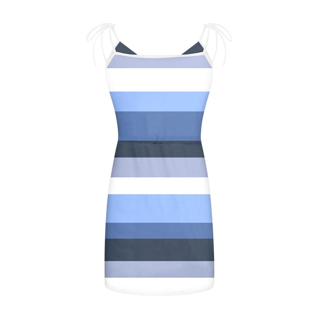 Women's Summer Sexy V-neck  Sleeveless Fringe Printed Strapless Dress Beach Sun  Dress