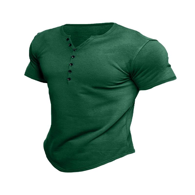 

Мужская рубашка Henry Classic Style с короткими рукавами, повседневная мужская футболка в стиле ретро с V-образным вырезом и застежкой на пуговицы, очаровательный подарок для друзей 6XL зелёный