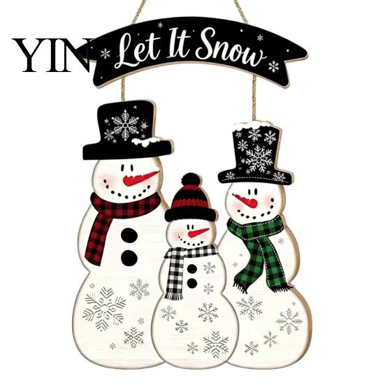 Vintage Style Seasonal Home Accents Christmas Wooden Hanging Sign, Rustic Holiday Wall Decor with Santa Claus Door Hanger Reindeer And Snowman