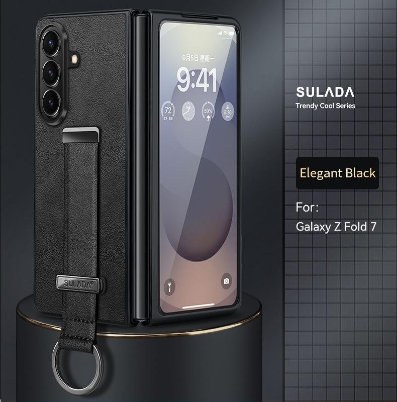 

High Quality Business Sle Bla with Wrist Stand Leather Phone Case for Samsung Z Fold 7 6 5 Skin Feel Shockproof Protection Cover Galaxy Z Fold7 темно-синього кольору