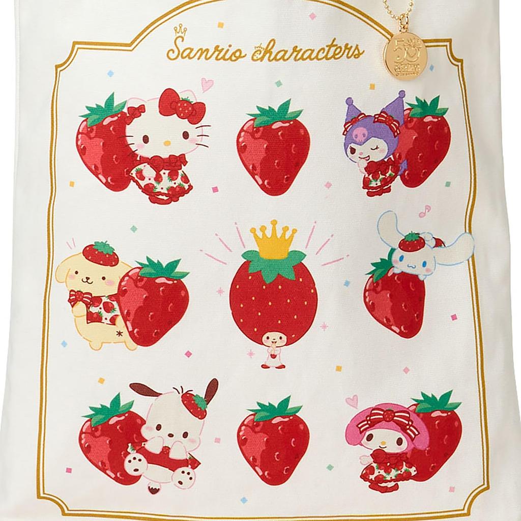 Sanrio Tote Bag Shimbun 50th featuring Sanrio cotton and zinc approximately 32cm wide x 5cm deep x 37cm high for ages 3 and product number 463132
